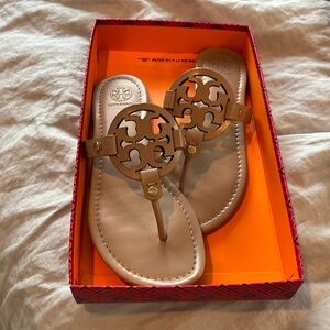 Tory Burch miller sandals size 8, light makeup